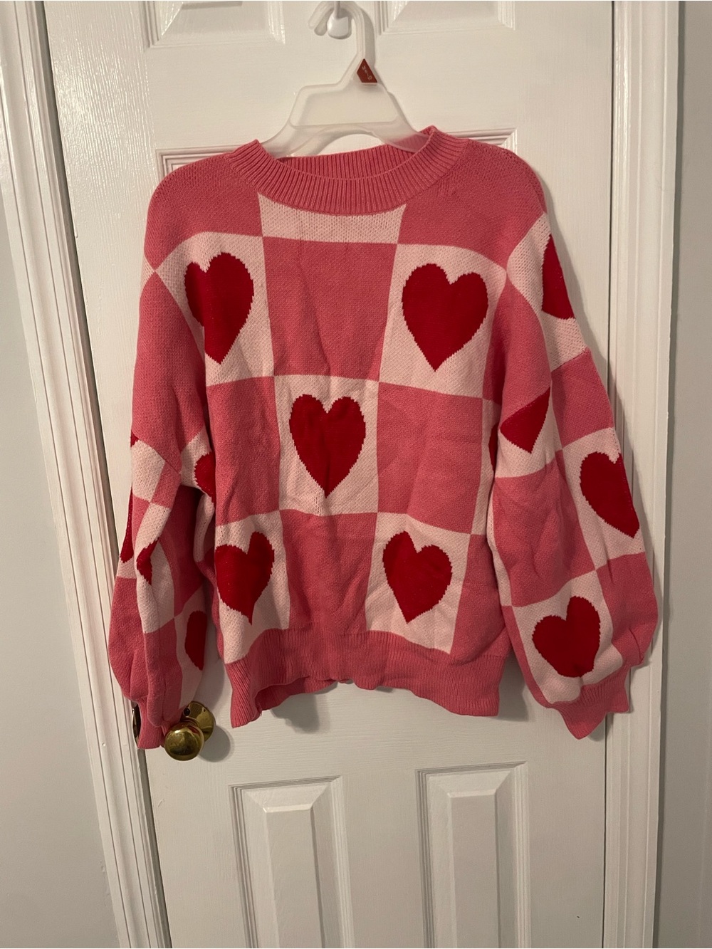 Women's Pink Heart-Pattern Crewneck Sweater Size 1x  Valentines Day